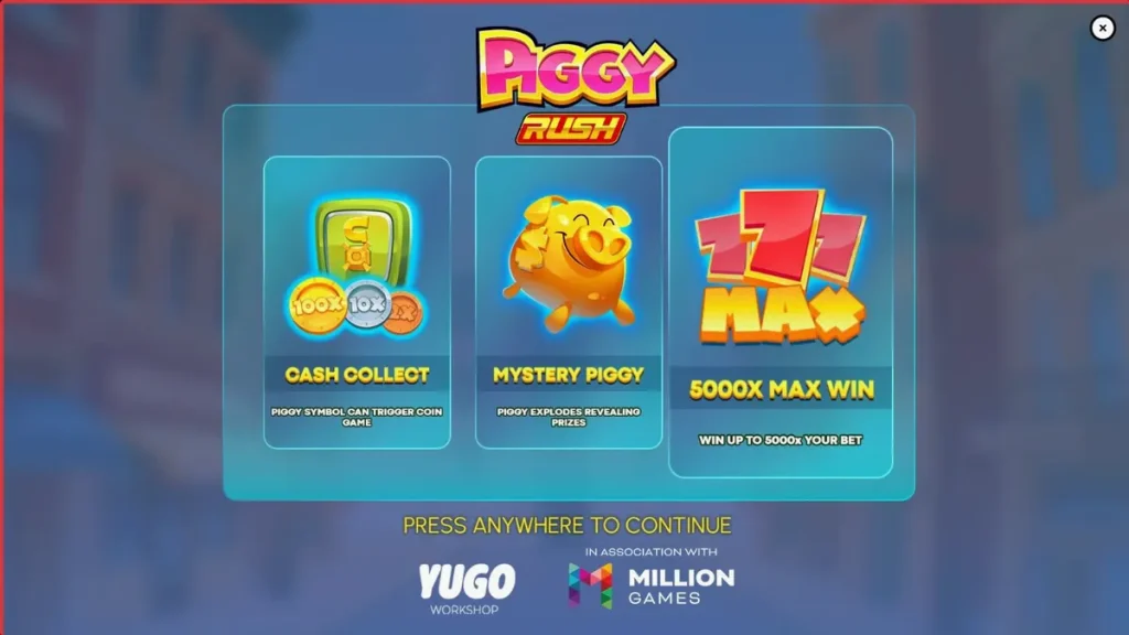 Tampilan visual slot Piggy Rush dengan tema pertanian dan babi lucu