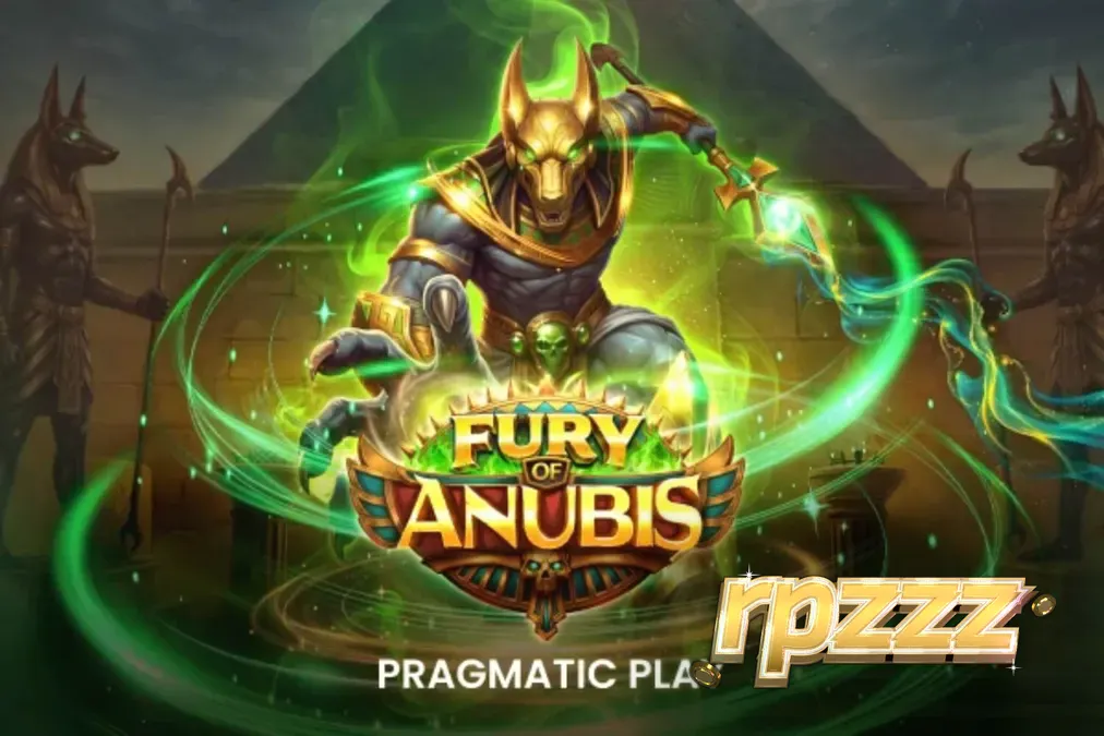 Tampilan visual slot Fury of Anubis dengan latar belakang makam Mesir yang gelap dan simbol-simbol kuno.
